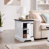 Farmhouse end table Nightstand Rectangular Farmhouse End Table with Barn Door and Adjustable Storage Shelf, Rustic Sofa Side Table for Living Room, Be