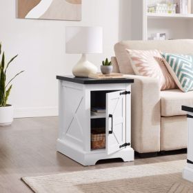 Farmhouse end table Nightstand Rectangular Farmhouse End Table with Barn Door and Adjustable Storage Shelf, Rustic Sofa Side Table for Living Room, Be