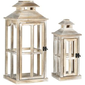 2 Pack 28"/20" Large Rustic Wooden Lantern Decorative, Indoor/Outdoor Lantern for Home Decor (No Glass), Natural