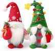 Set of 2 Christmas Gnome Plush Decorations, Xmas Farmhouse Tiered Tray Tree Christmas Decor Doll Collectible Figurines - Home Tabletop Elf Ornaments (