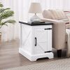 Farmhouse end table Nightstand Rectangular Farmhouse End Table with Barn Door and Adjustable Storage Shelf, Rustic Sofa Side Table for Living Room, Be