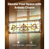Stained Glass Window Panel, 32" x 11" Tiffany Style Hanging Transom Window Panel with Chain, Large Horizontal Rectangle Stain Glass, Vintage Tradition