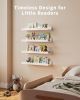 Children's room bookshelf, set of 4 white floating shelves, fan-shaped design, suitable for children's bedrooms, nurseries, and playrooms.