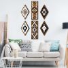 6 Pcs Western Aztec Wall Decor Southwestern Wall Art Boho Farmhouse Geometric Tribal Diamond & Rectangle Wooden Hanging for Home Bedroom Living Room D