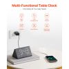 Digital Alarm Clock, Wooden Desk Clock with Dual Alarm, USB Port, Snooze, Night Light, Voice Control, Adjustable Volume, Bedside Desktop Clock with Ch