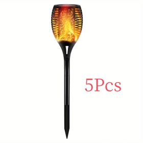 5pcs Solar Powered Garden Lights, Outdoor Solar Pathway Torch Light With Flickering And Dancing Flame Light Landscape Lighting For Christmas Halloween