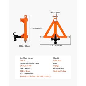 3 Point Trailer Hitch With 2" Receiver, 3 Pt Quick Hitch With 3 Trailer Balls, Tractor Tow Drawbar Adapter For Category 1, Kubota, Mahindra, Ford (Option: Black)