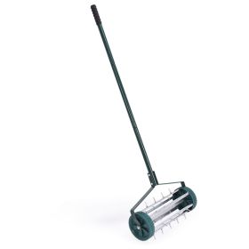 18 Inch Rolling Lawn Aerator With Anti-slip Handle And Tine Spikes Detachable Handle For Sand, Clay, Soil, Etc (Option: Green)
