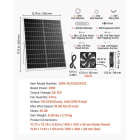 Solar Powered Fan, 25W Solar Panel With 4 Fans, Adjustable Solar Panel Angle, 2668 RPM High-Speed, Flexible Installation, Fast Air Exchange For G (Option: Black)