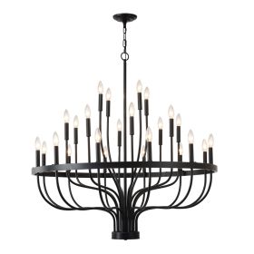 24-Light Black Chandelier Industrial Iron Candle Chandelier Modern Suspended Farmhouse Chandeliers Pendant Light Fixtures For Dining Room Bedroom (Option: Matte Black)
