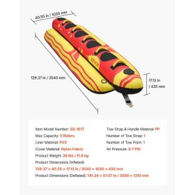 Towable Tubes For Boating, 5 Riders Inflatable Boat Tubes And Towables, 850 Lbs Capacity Water Sport Tube For Boat To Pull - With Full Nylon Cove (Option: Black)
