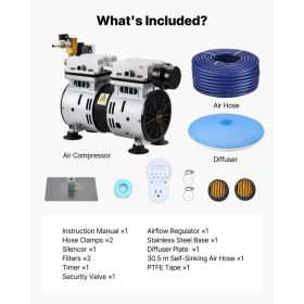 Pond Aerators, 5.2CFM Aeration System For Lakes Up To 3 Acres, 3/4 HP Air Compressor, 1 Diffuser & 100' Weighted Tubing, Outdoor Pond Aeration Pu (Option: Black)