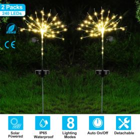 2Pcs Solar Powered Starburst Lights 240 LEDs Firework Lamp Garden Path Decor Lights For Spring Garden Decoration (Option: Warm White Lighting)