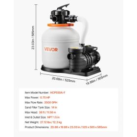 FlashPure Sand Filter Pump, 14 In For Above Ground Pool, 0.75 HP 3500 GPH, Swimming Pool Filter System With Timer, 6X Faster Filtration, Media In (Option: Black)