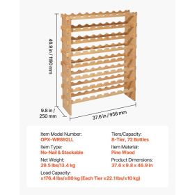 72 Bottle Stackable Modular Wine Rack, 8-Tier, Floor Freestanding Wine Storage Rack, Sturdy Wines Holder Display Shelf, Wobble-Free Shelves, Easy (Option: Black)