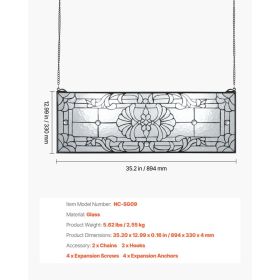 Stained Glass Window Panel, 35.2" X 13" Tiffany Style Hanging Transom Window Panel With Chain, Large Horizontal Rectangle Stain Glass, Vintage Tr (Option: Black)